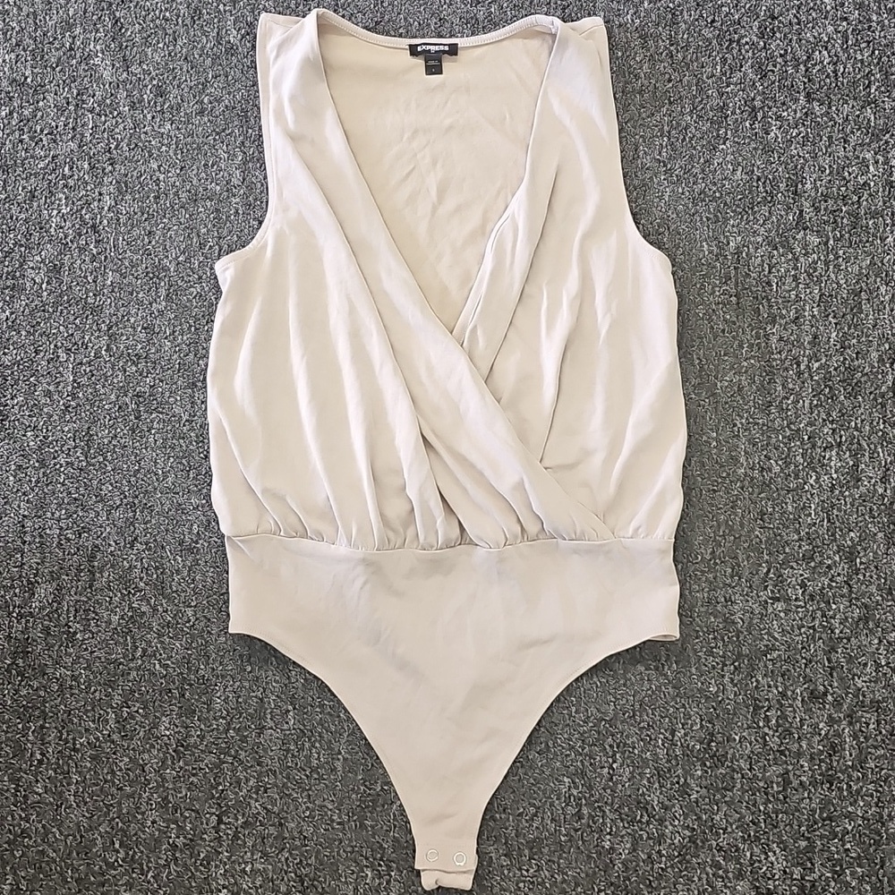 Express Beige Faux Wrap Tank Bodysuit Size Small